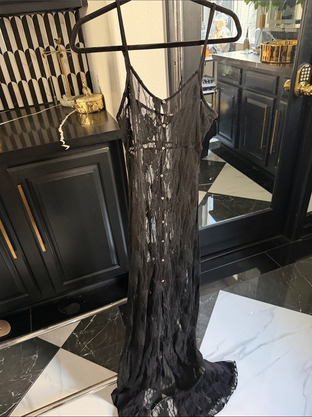 Black Sheer Button-Front Slip Dress